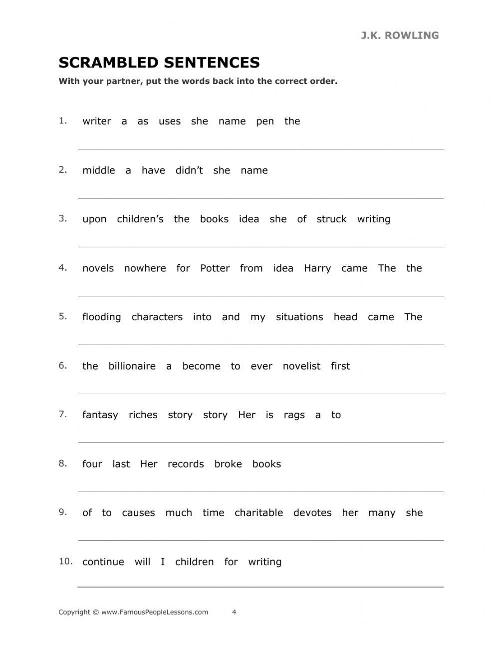 J K Rowling activity Live Worksheets