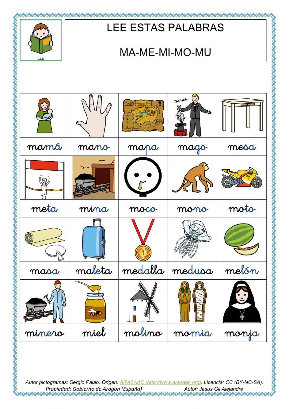 Lee las siguientes palabras que empiezan por m