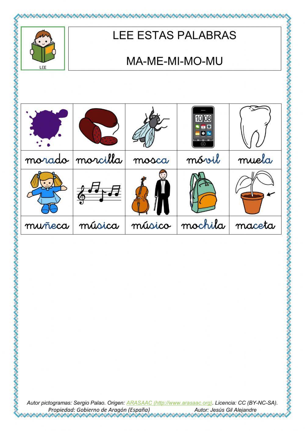 Lee las siguientes palabras que empiezan por m