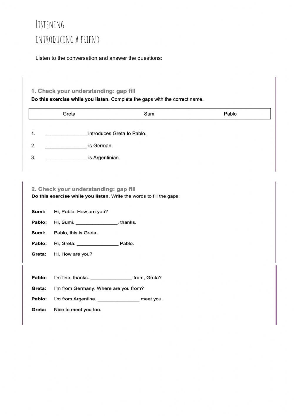 Listening: Introducing a Friend