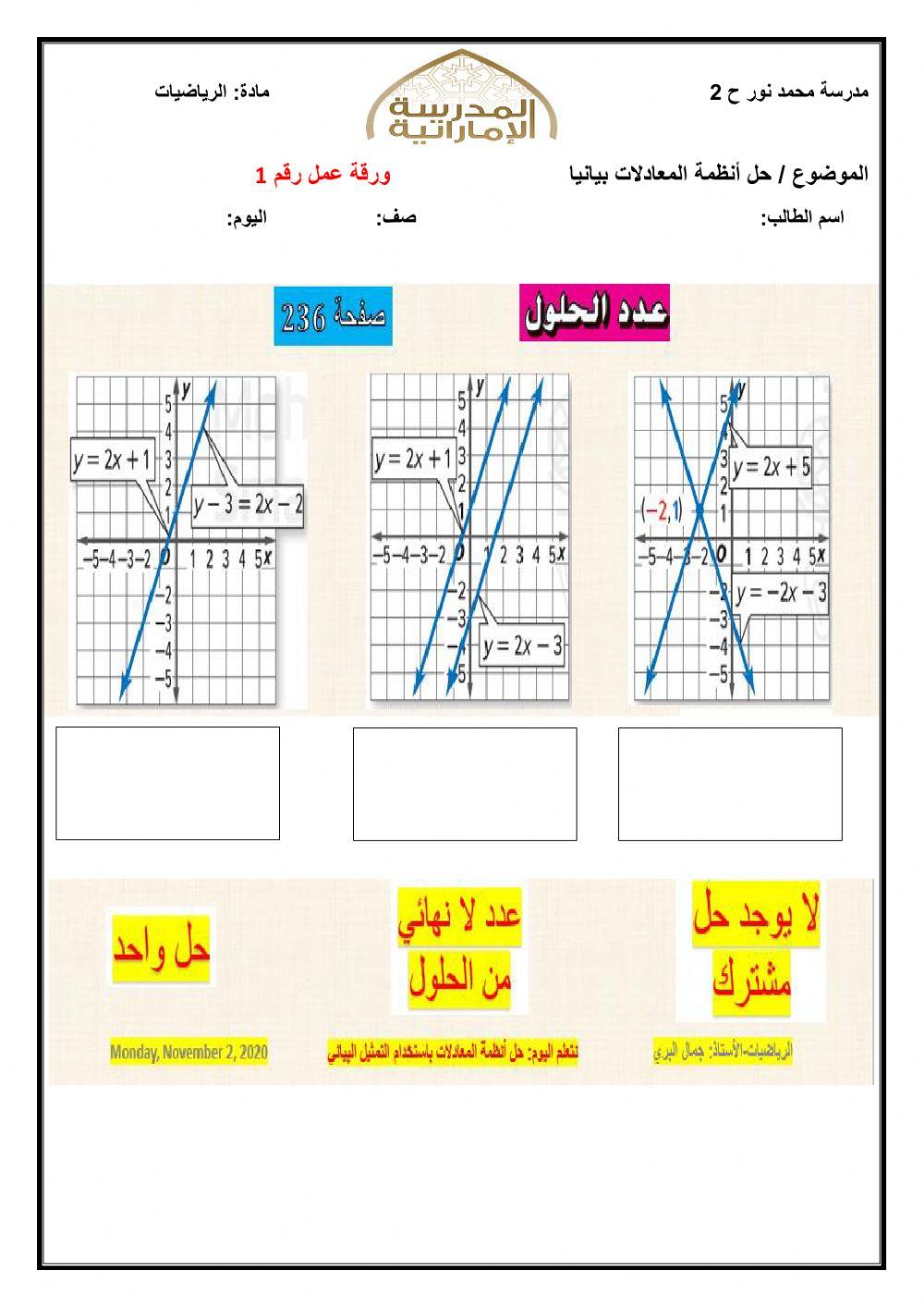 حل أنظمة المعادلات باستخدام الرسم البياني
