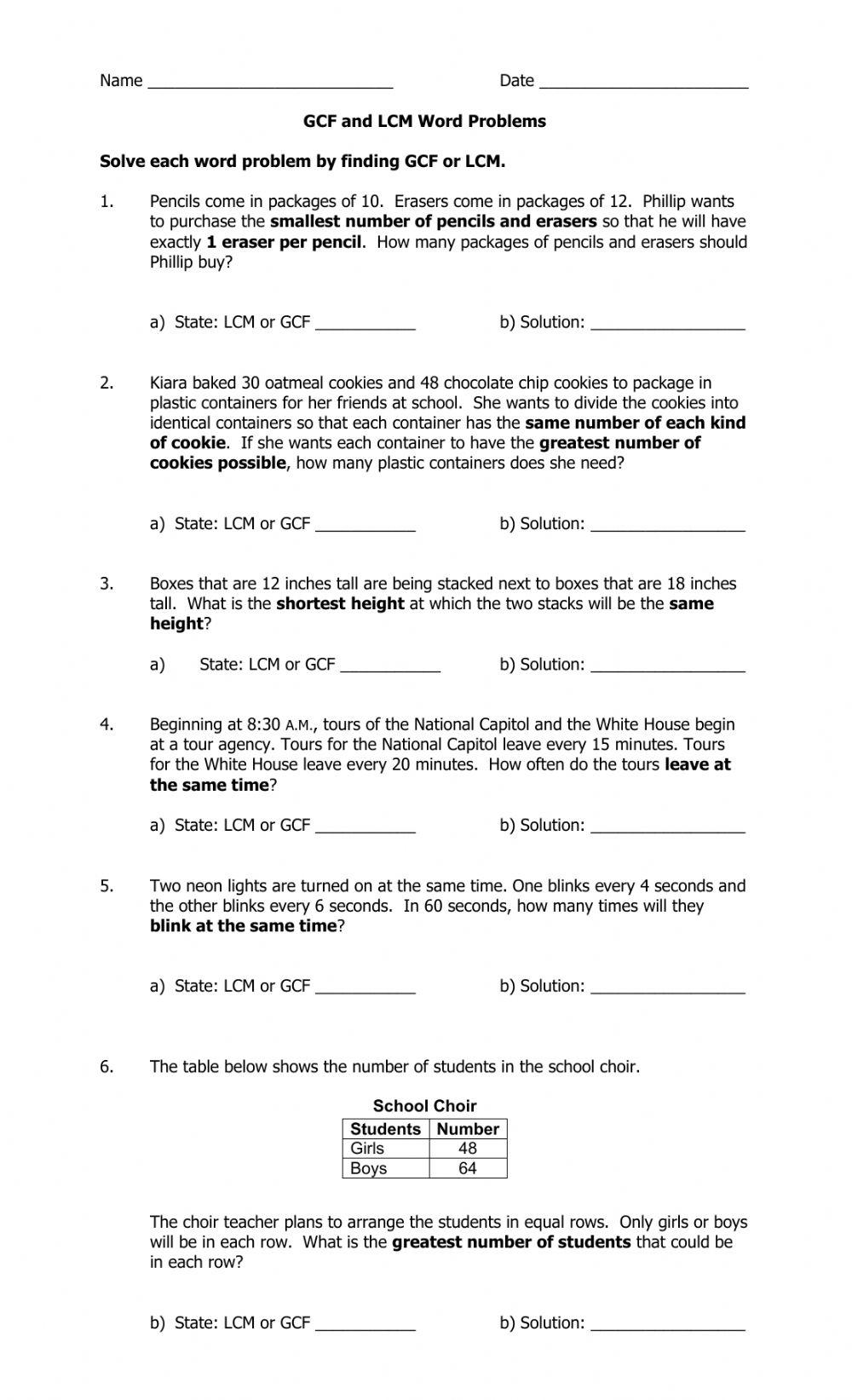 LCM and GCF Word Problems 4380614 Adriana Rolle