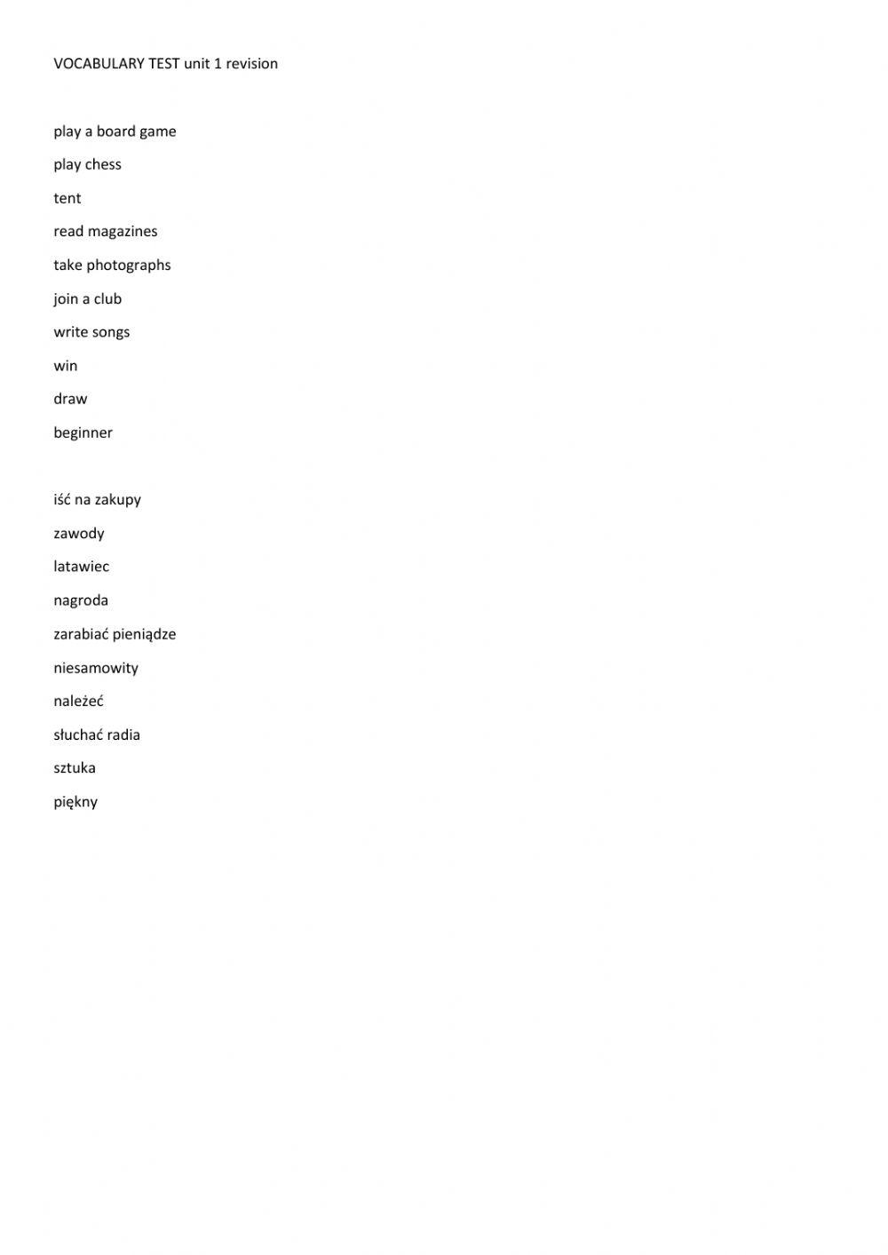 Vocabulary Gold experience A2 Unit 1