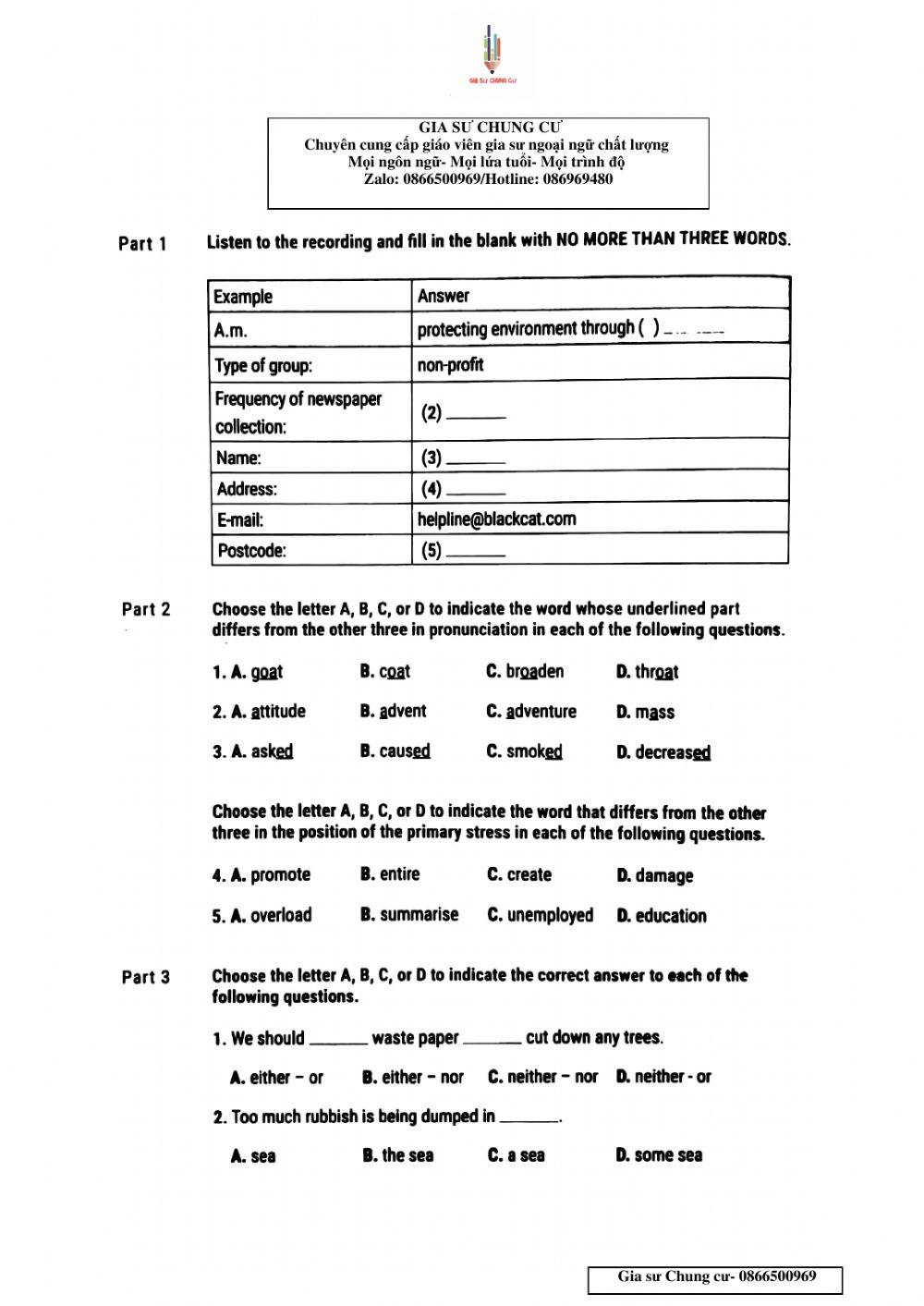 Lớp 12- cuối kỳ 1