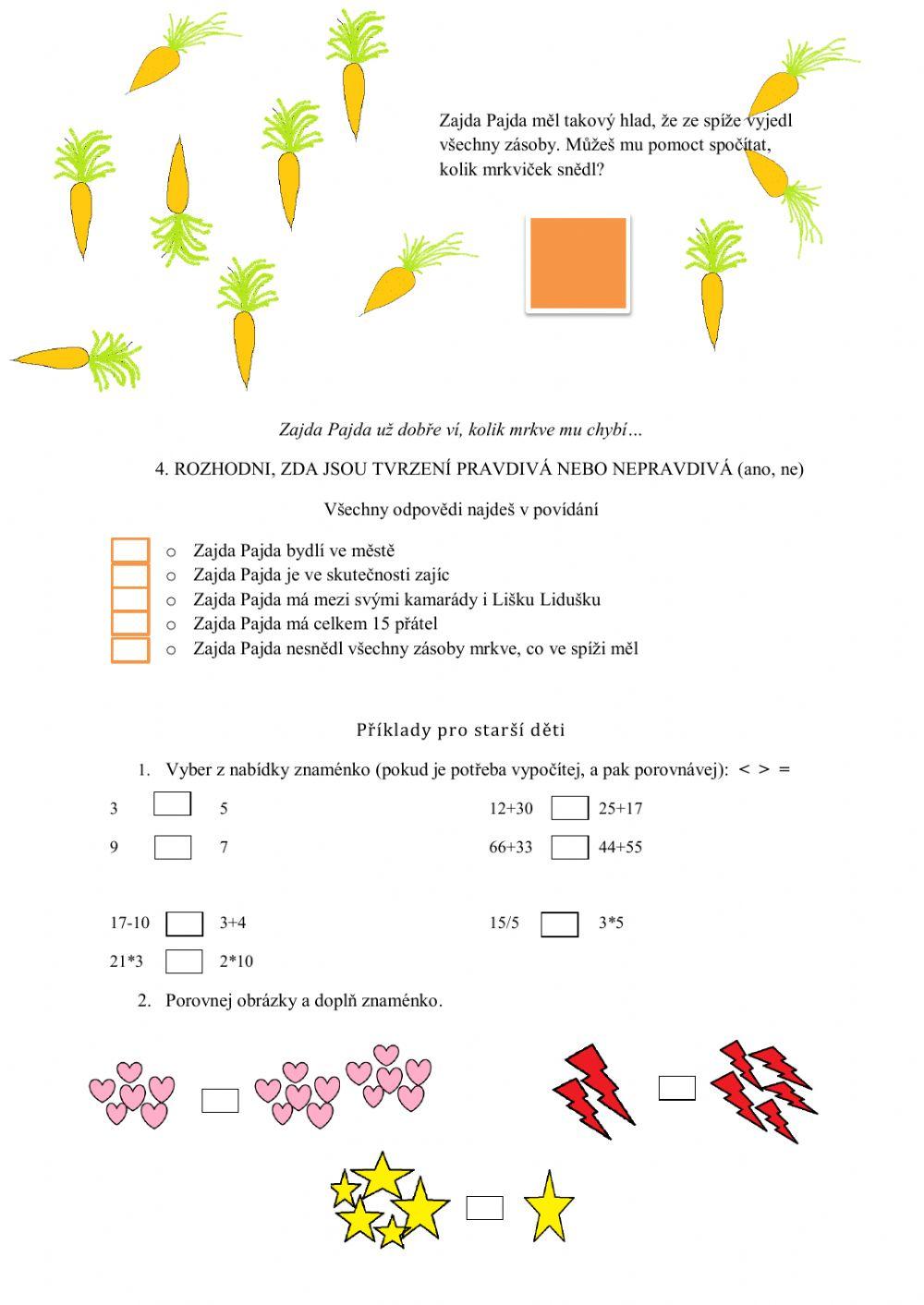 Pracovní list matematika