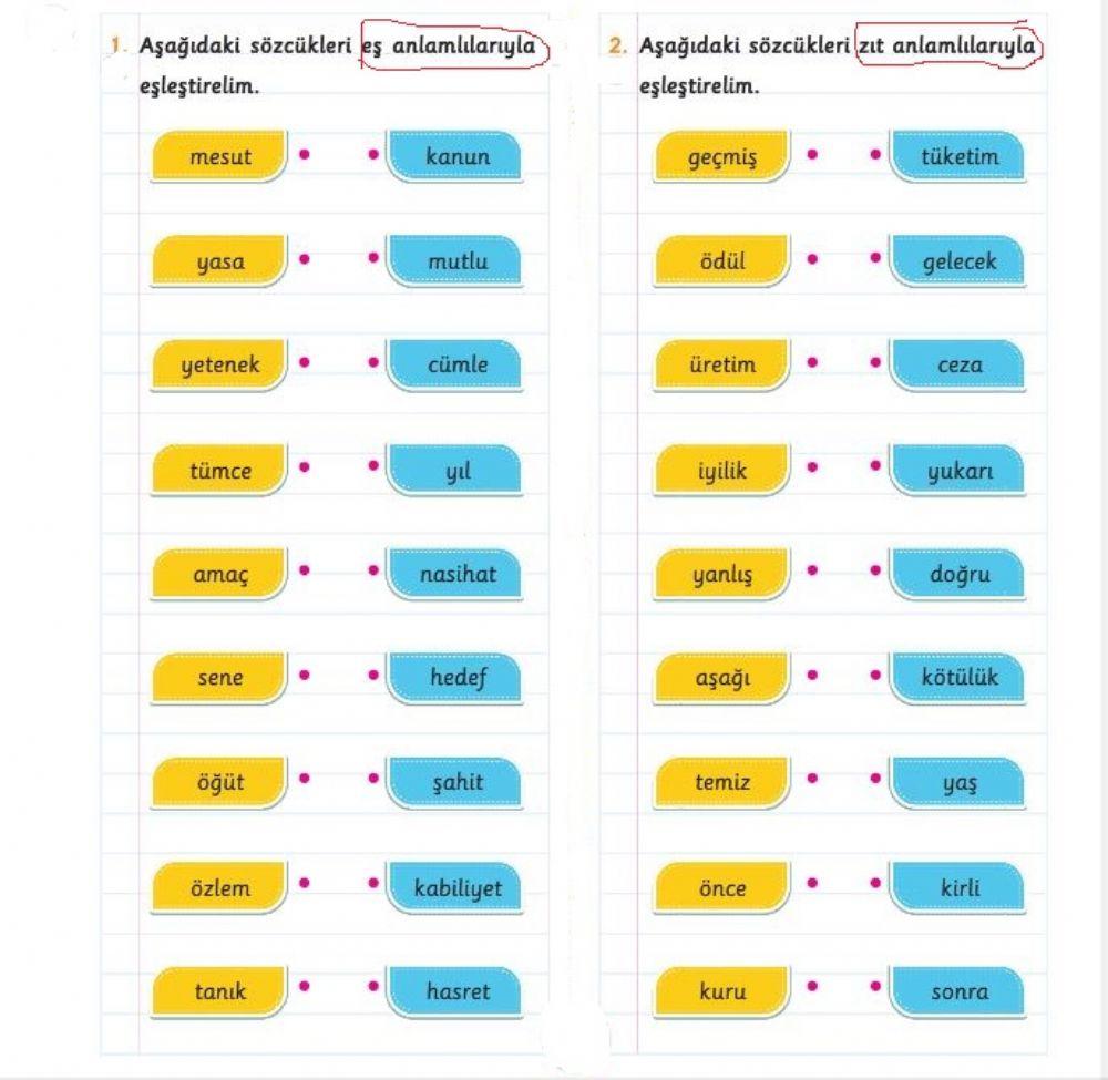 Eş Zıt Anlam Eşleştirme