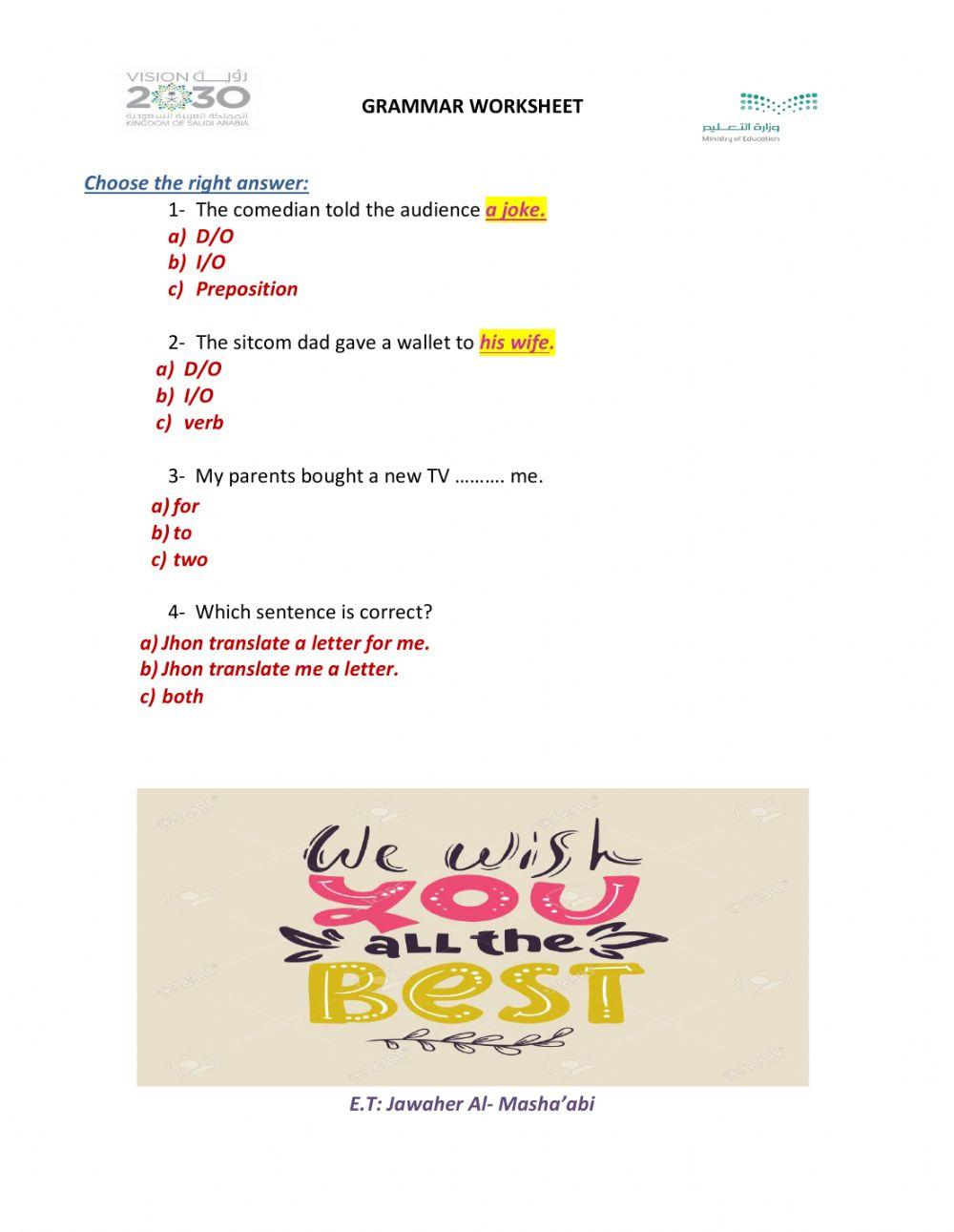 Direct and Indirect Objects