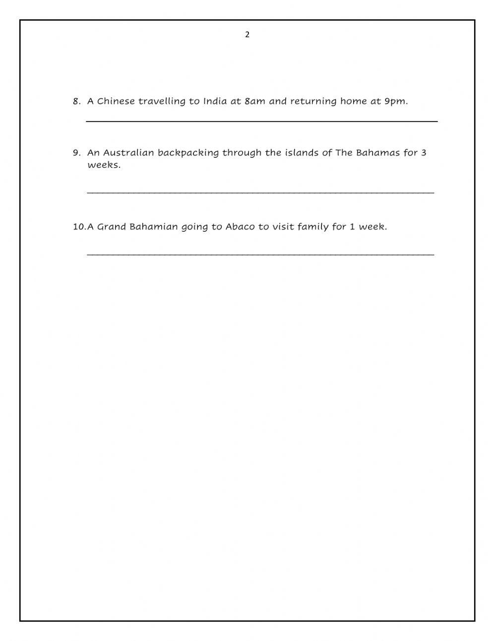 Types of Tourist worksheet