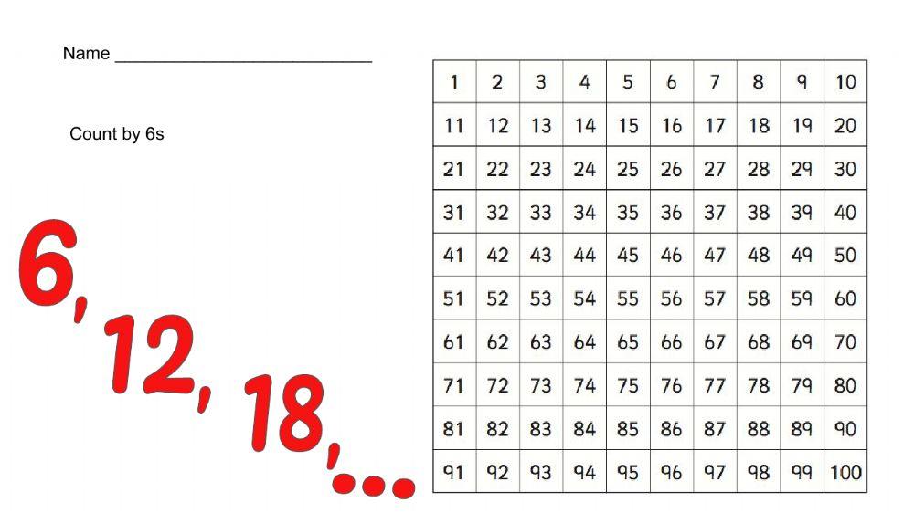 Number chart count by 6s worksheet live worksheets