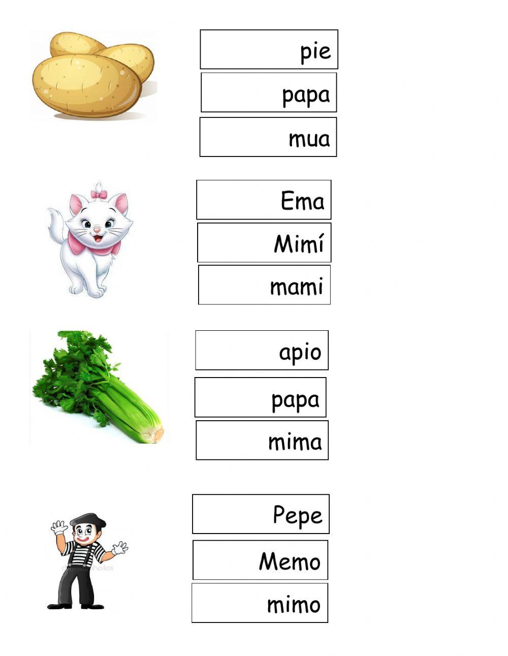 Palabras con los fonemas m-p