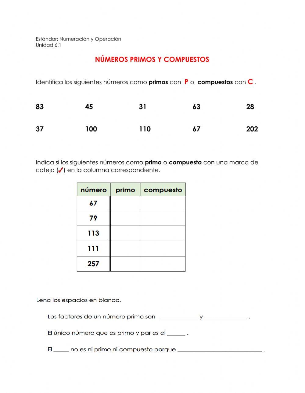 Números Primos y Cmpuestos
