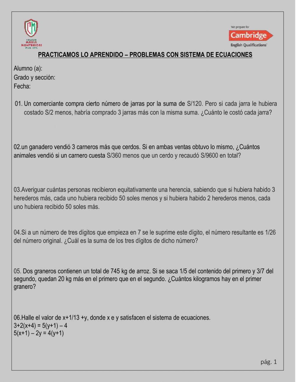 Sistema de ecuaciones lineales Sistema de ecuaciones lineales