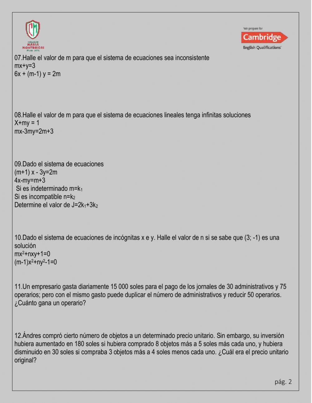 Sistema de ecuaciones lineales