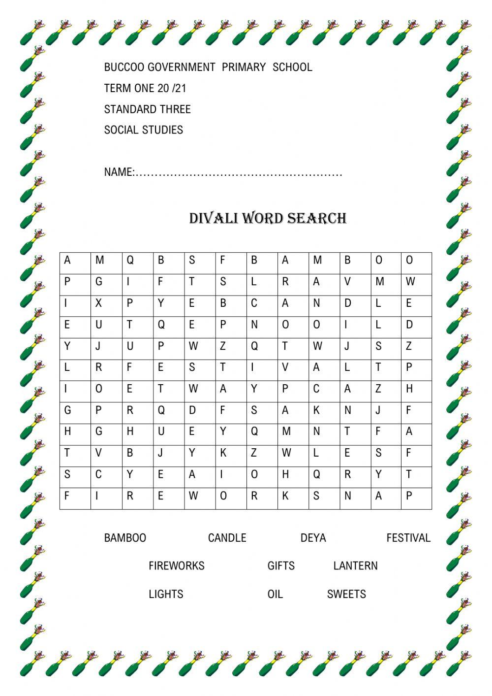 Divali word search
