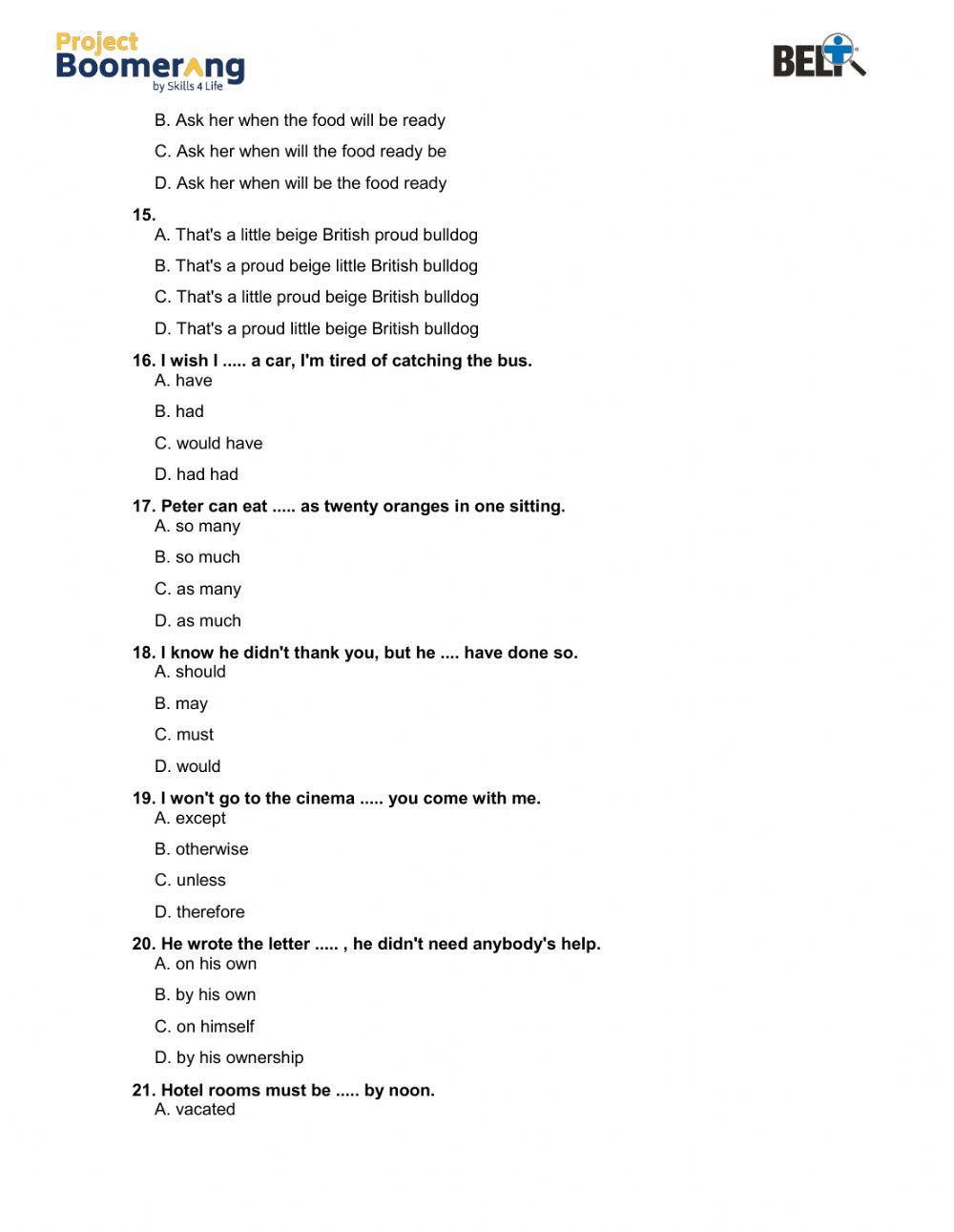 BELT Grammar Practice