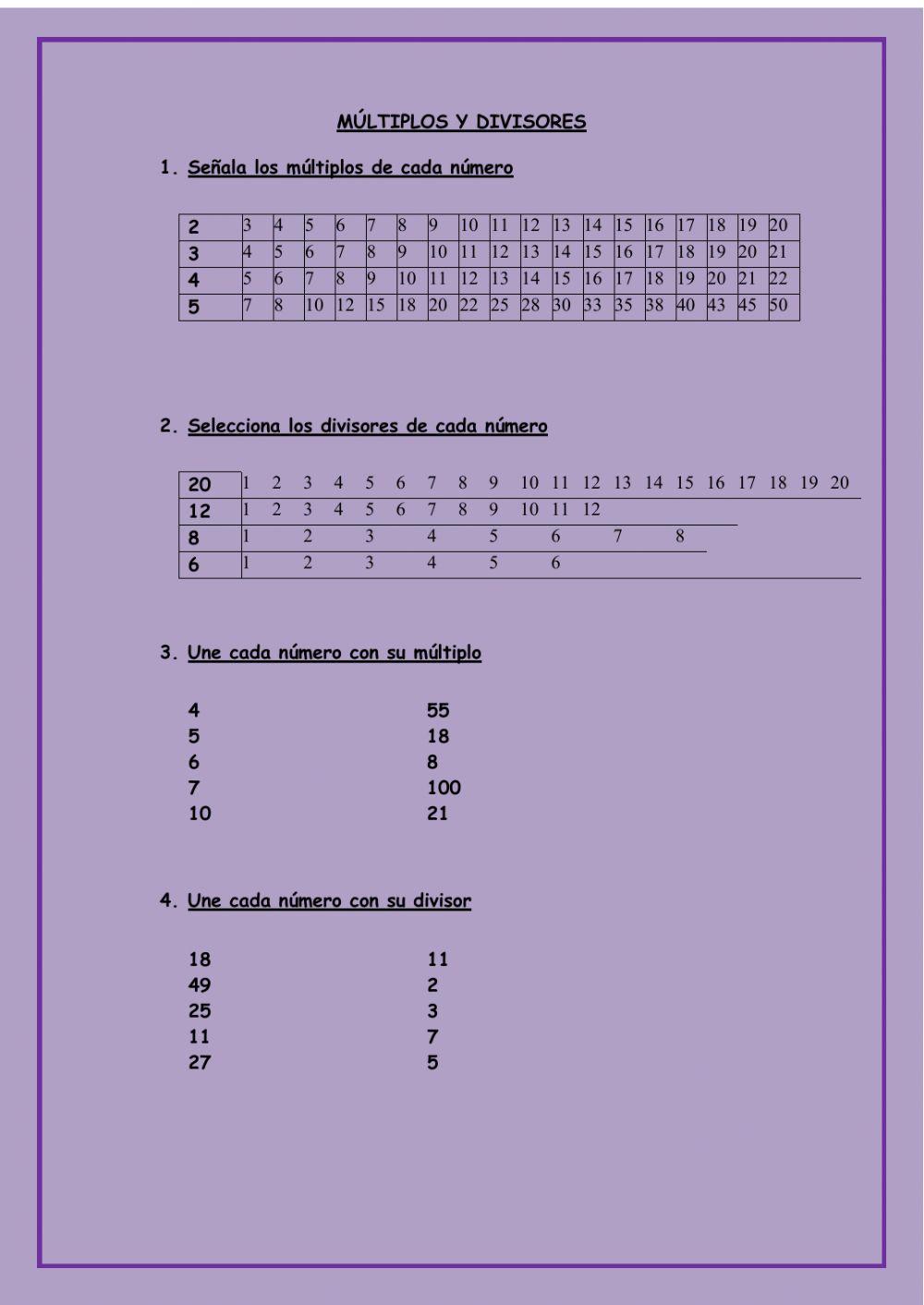 Múltiplos y divisores