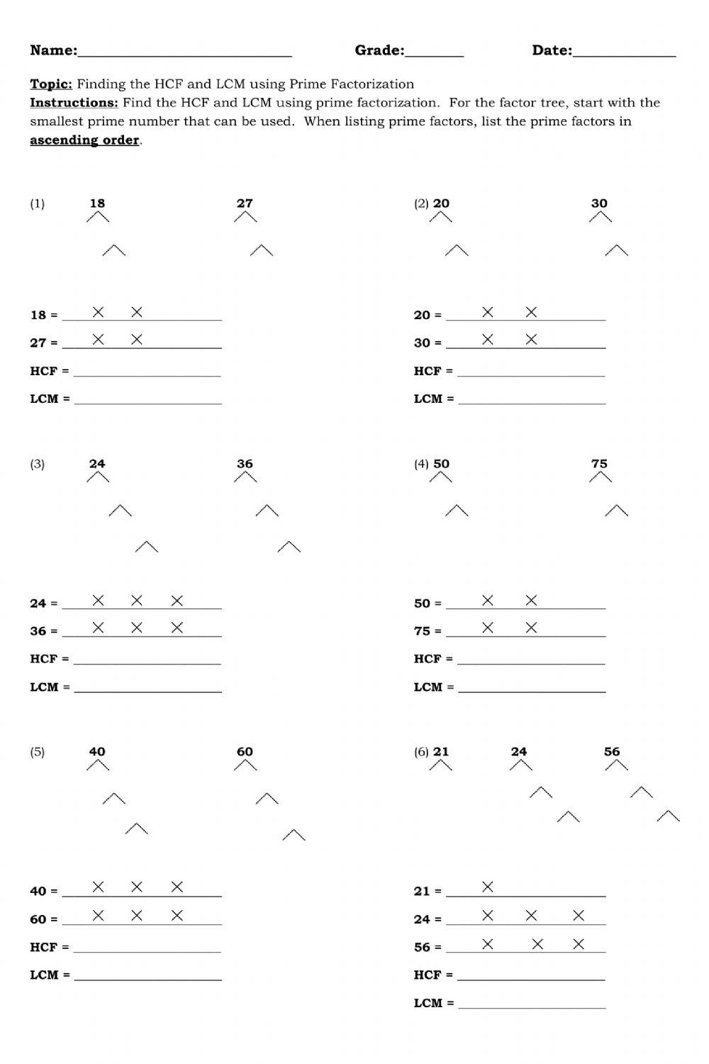 HCF and LCM using Prime Factorization