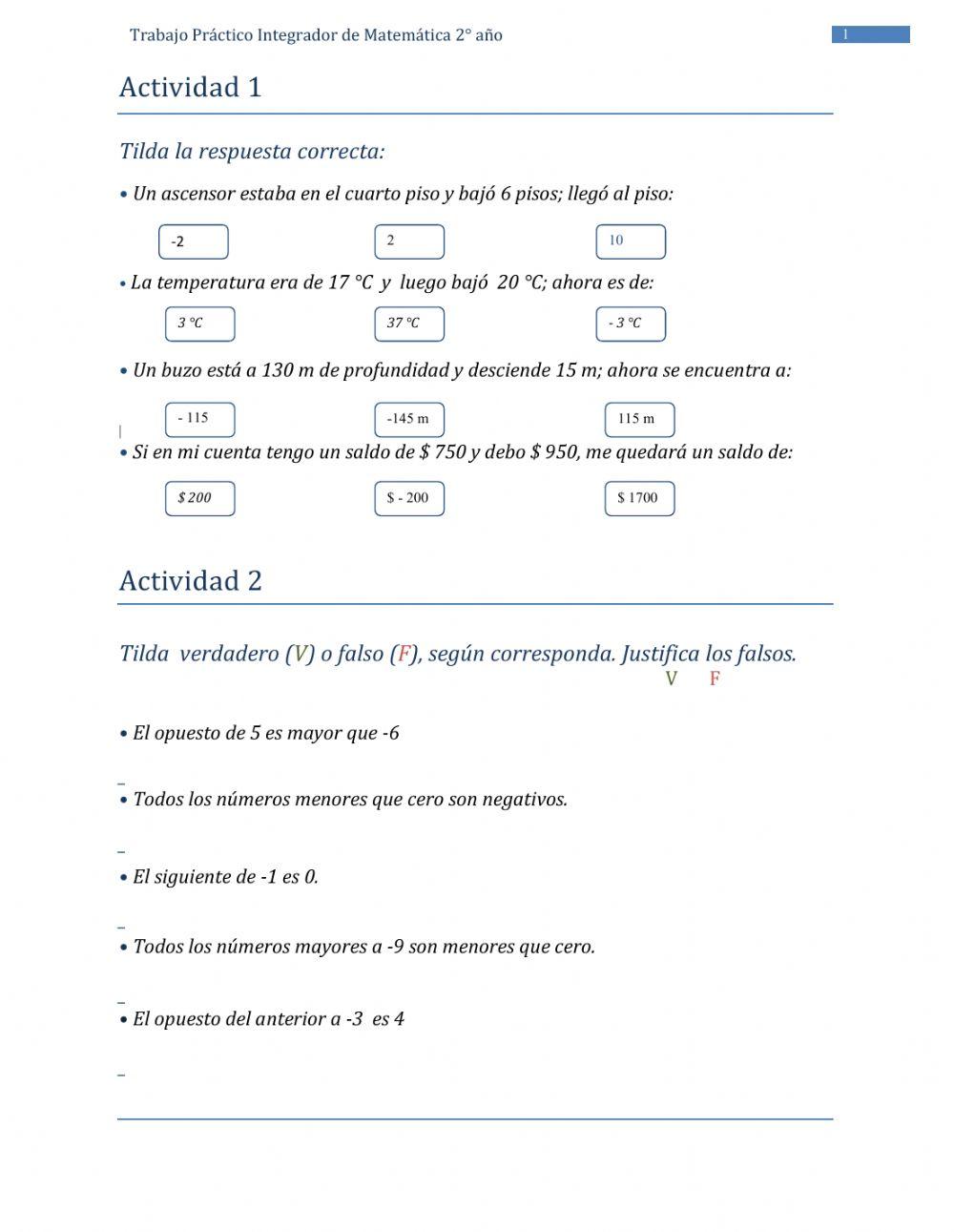 Trabajo Integrador- Números enteros y racionales