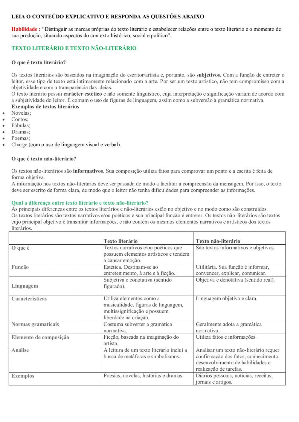 Texto Literário e não Literário