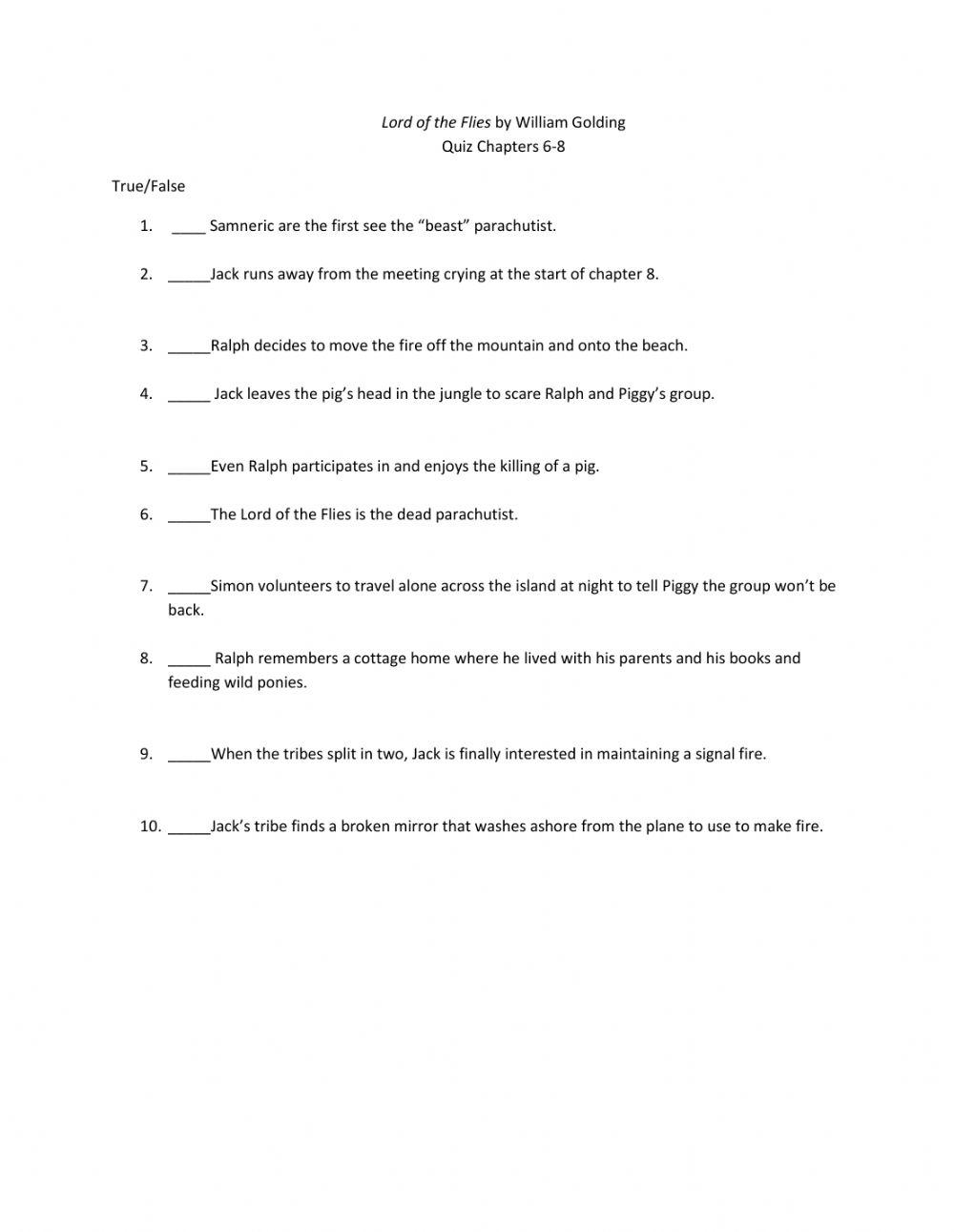 Lord of the Flies 6-8