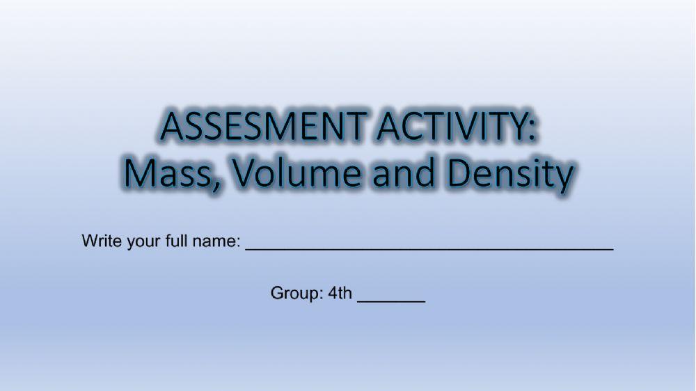 Mass, Volume and Density