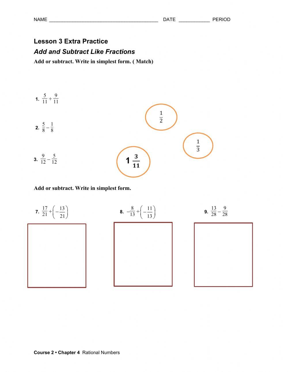 Add - Subtract Like fraction 1