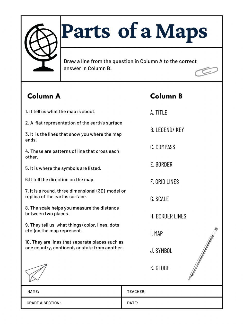Parts Of A Map | Live Worksheets Parts Of A Map | Live Worksheets