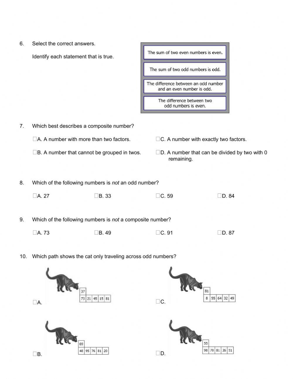 Even, Odd, Prime, Composite Quiz