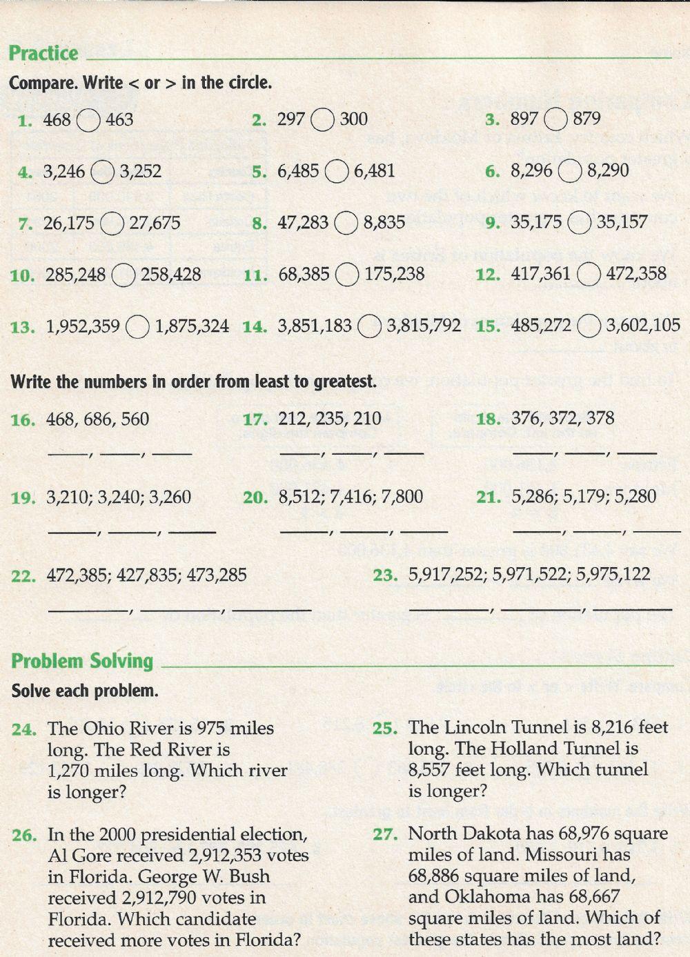 Comparing and Ordering Numbers Grade 4