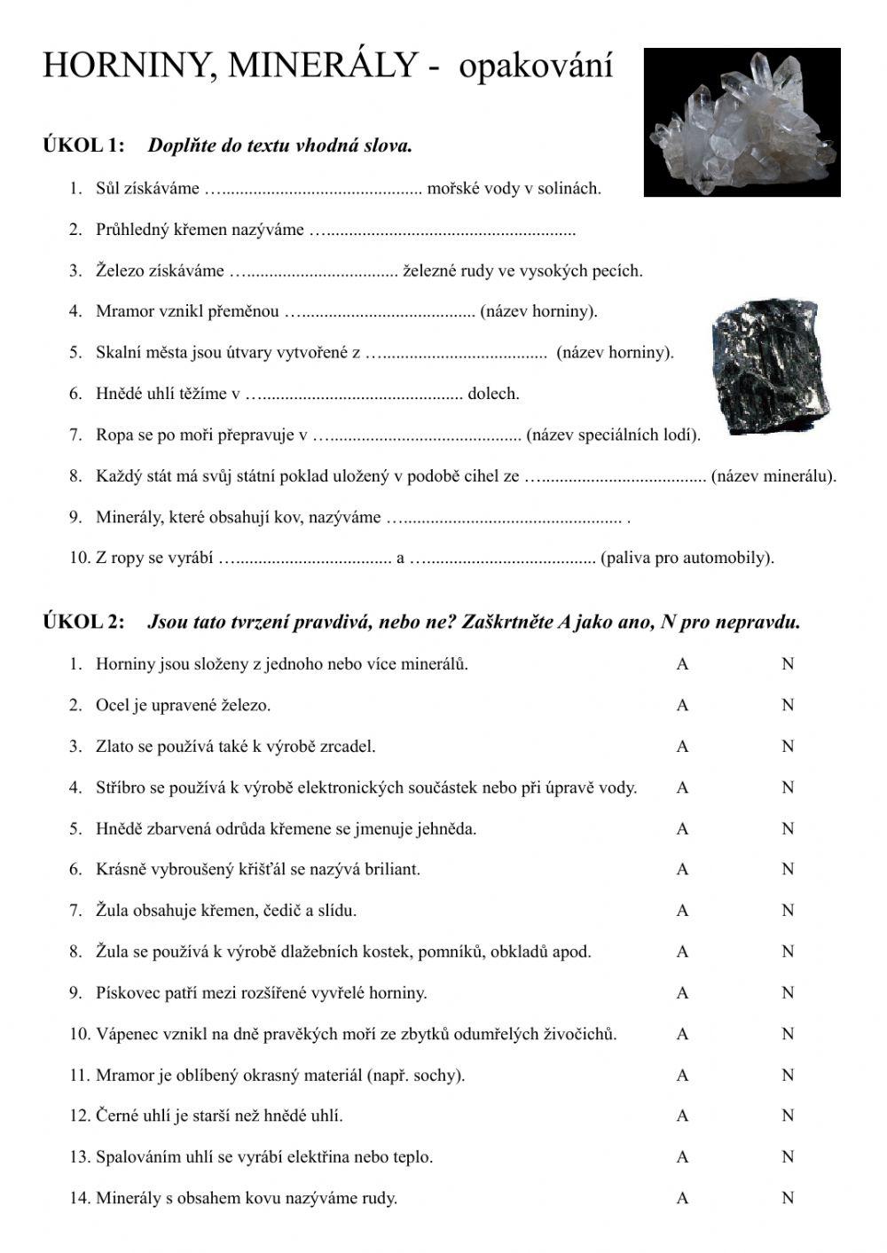 HORNINY, MINERÁLY - opakování