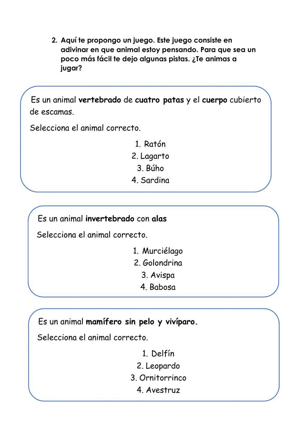 Animales vertebrados e invertebrados