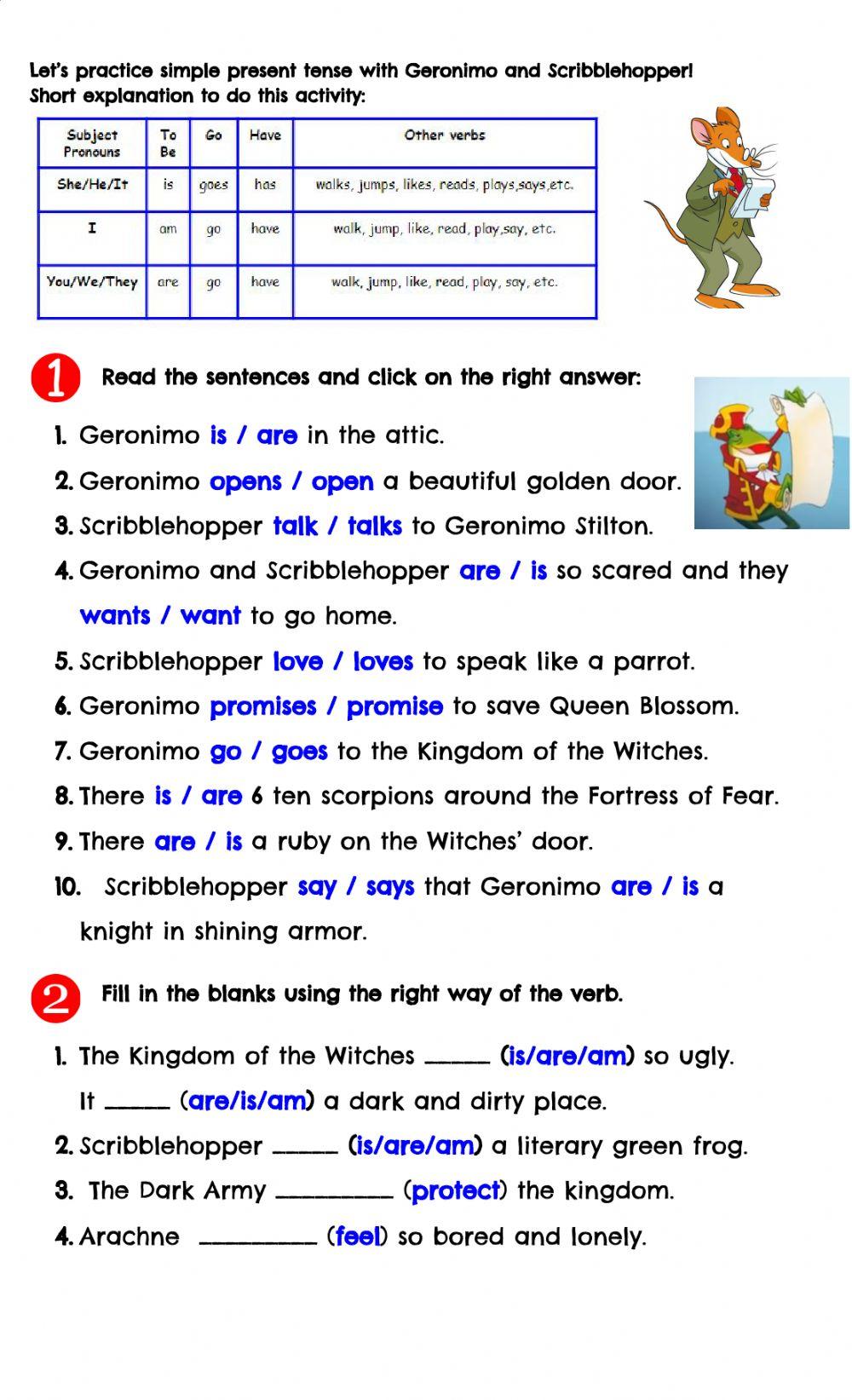 Let’s practice simple present tense with Geronimo and Scribblehopper!