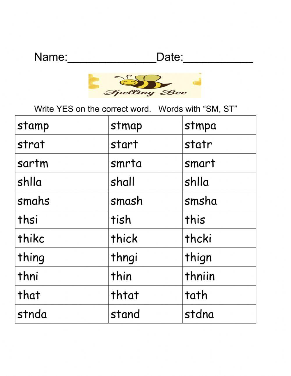 Spelling Test Words With SM ST Online Exercise For Live Worksheets Spelling Test Words With SM ST Online Exercise For Live Worksheets