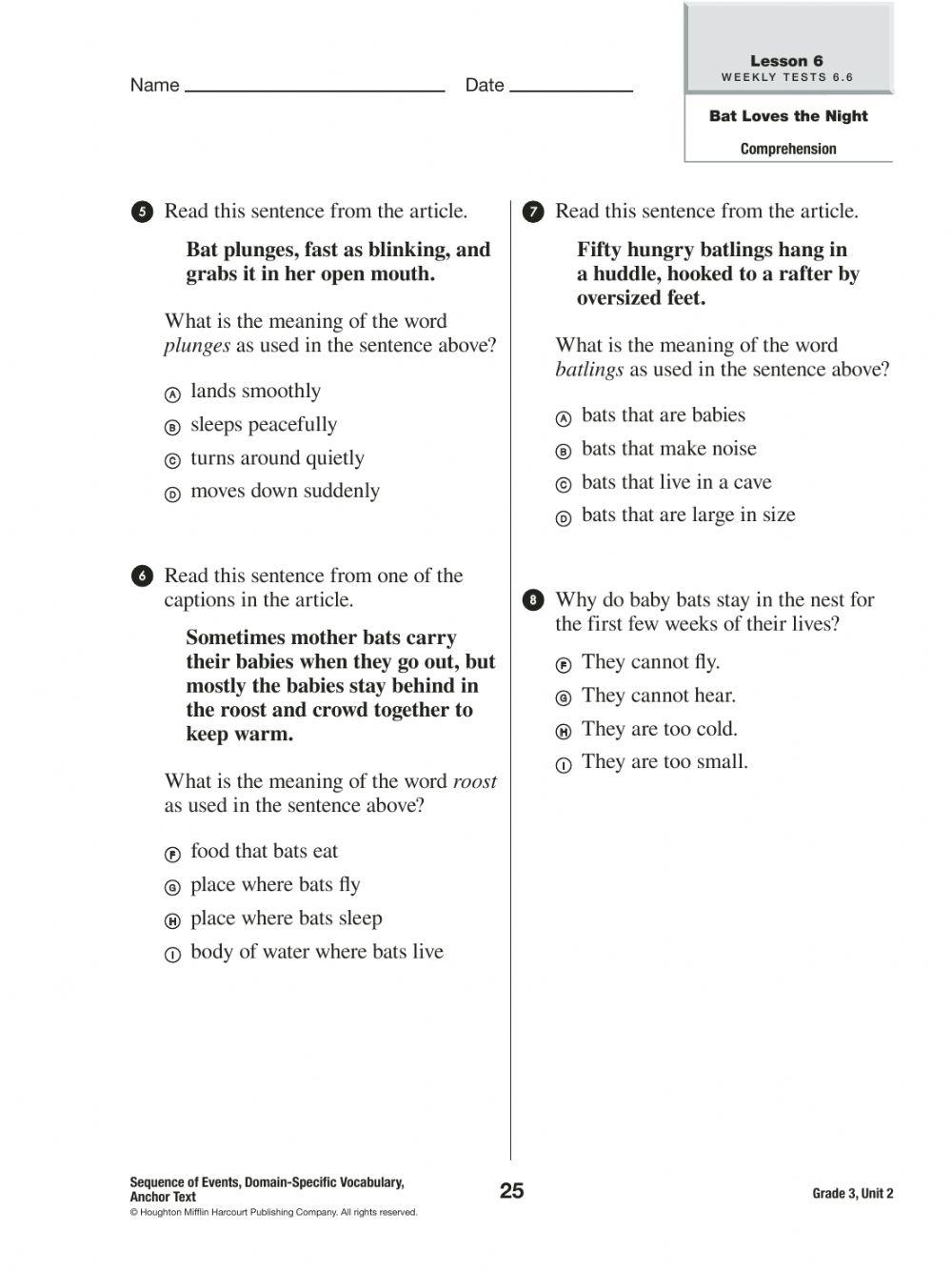 Bat Loves the Night Comprehension Worksheet online exercise for | Live ...