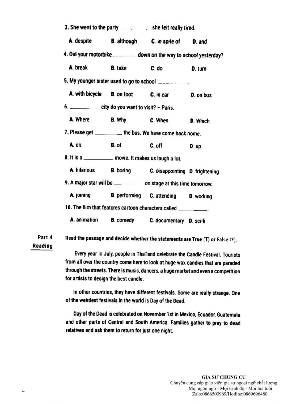Lớp 7 Kiểm tra 45 phút ( test 20 luyện giải)