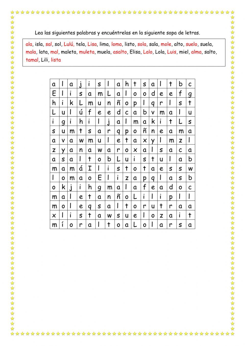 Palabras con la letra l