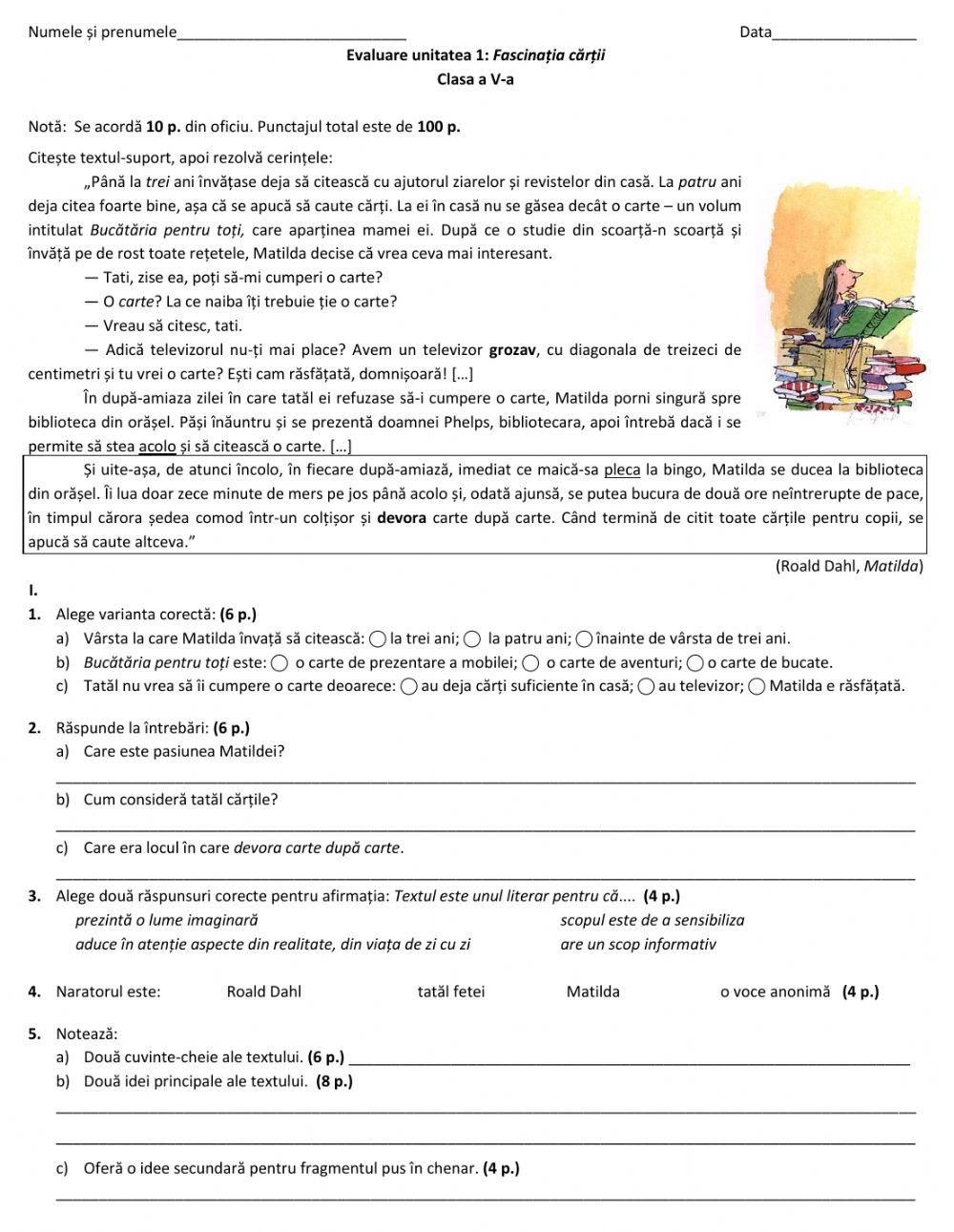 Evaluare 1: „Fascinația cărții”