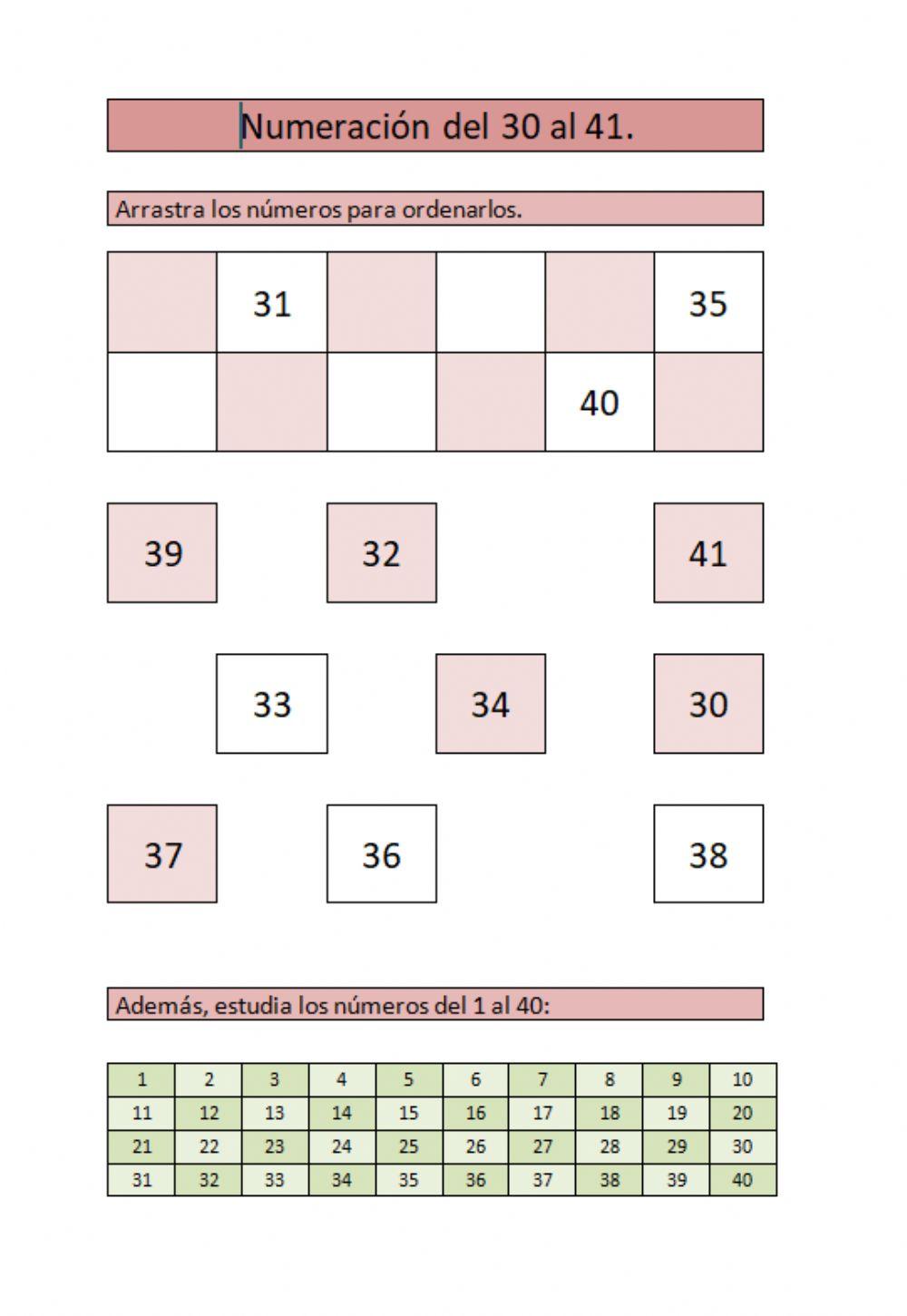 Numeración del 30 al 41