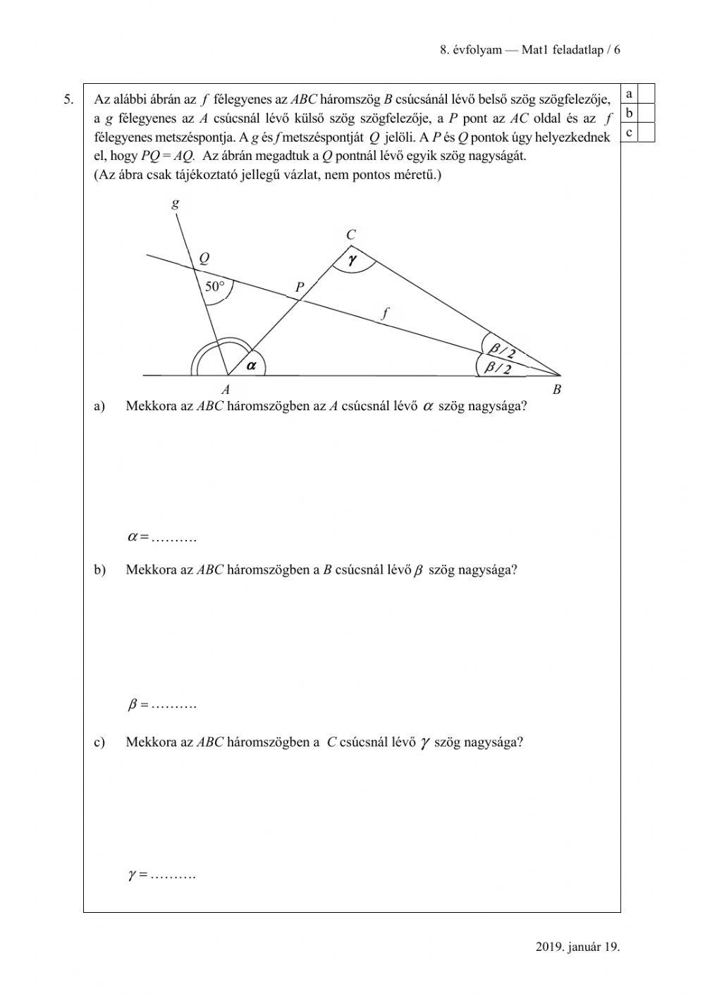 Matek 2019 felvételi 1. rész