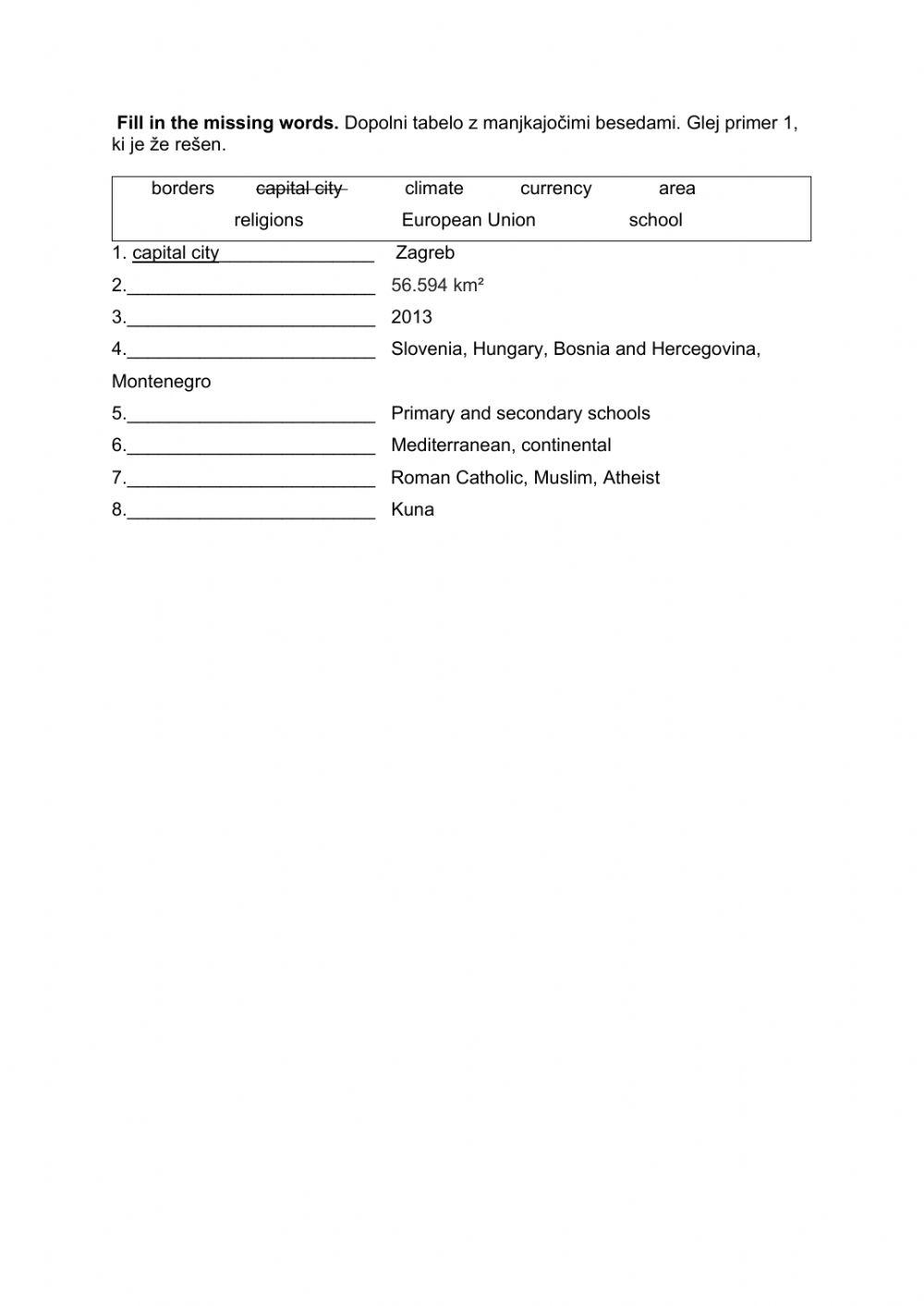 Describing a country- vocab