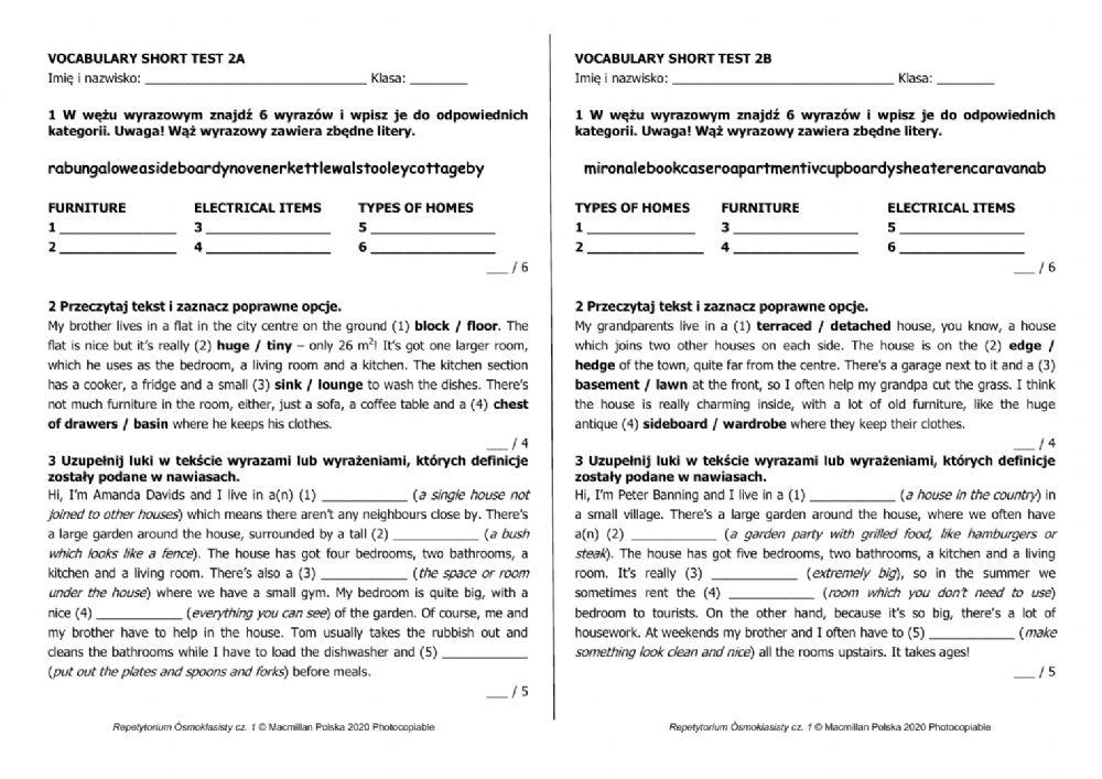 Sprawdzian Z Repetytorium Macmillan Gimnazjum unit 2 Macmilla… | Free Interactive Worksheets | 6254403