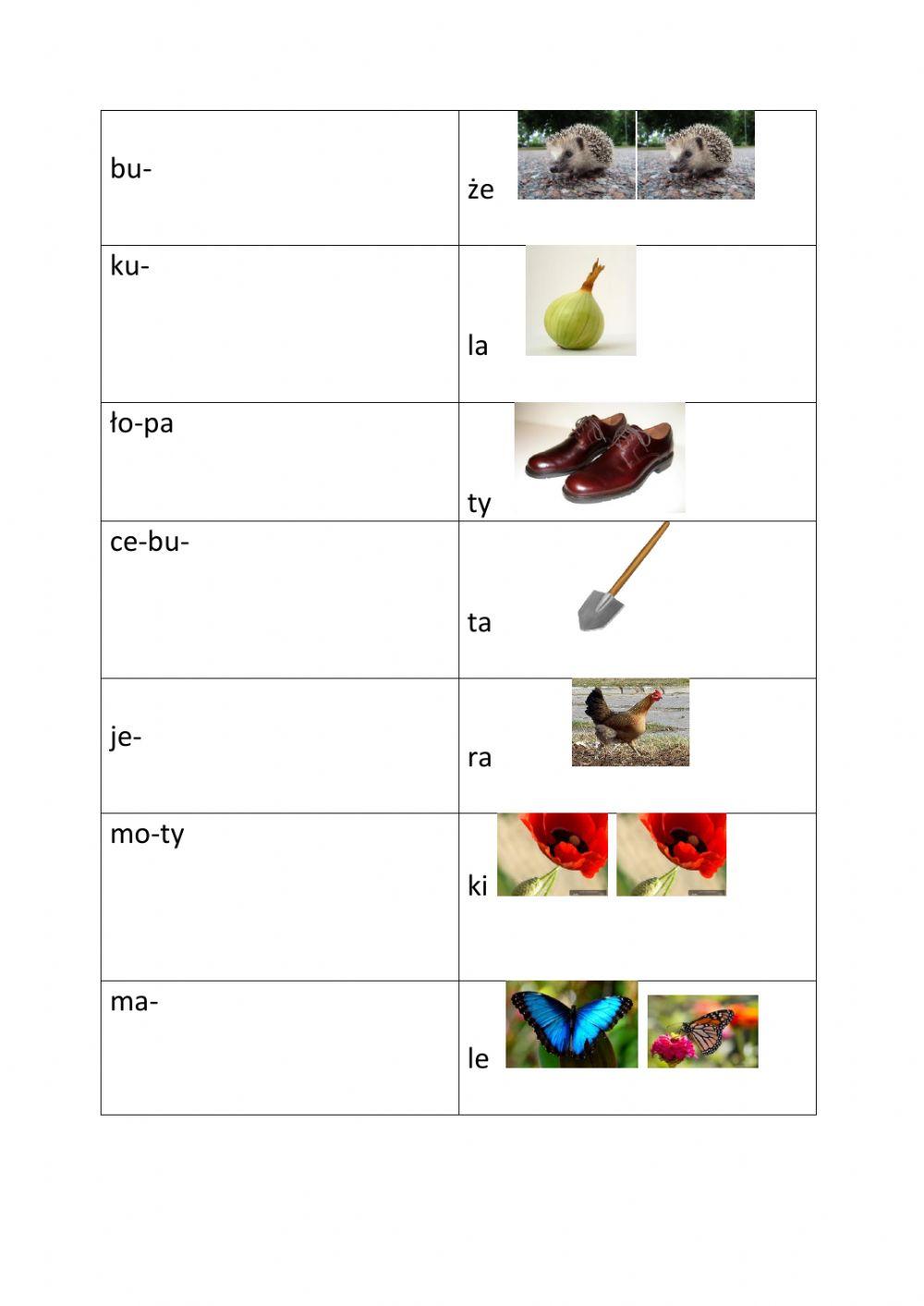 Dopasuj sylaby do nazwy obrazka