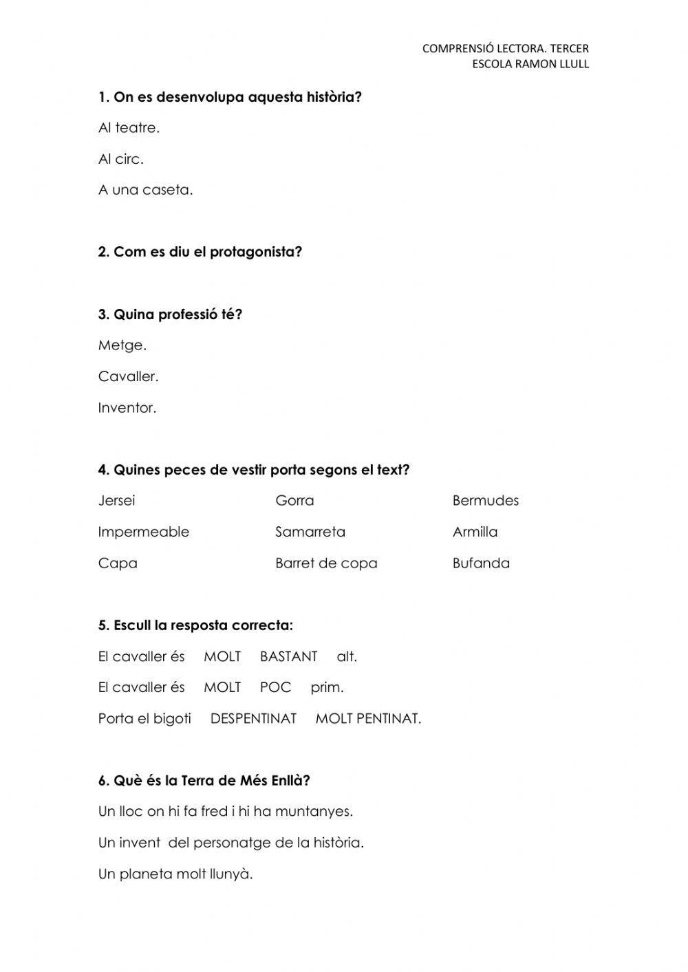 COMPRENSIÓ LECTORA 3r COMPRENSIÓ LECTORA 3r