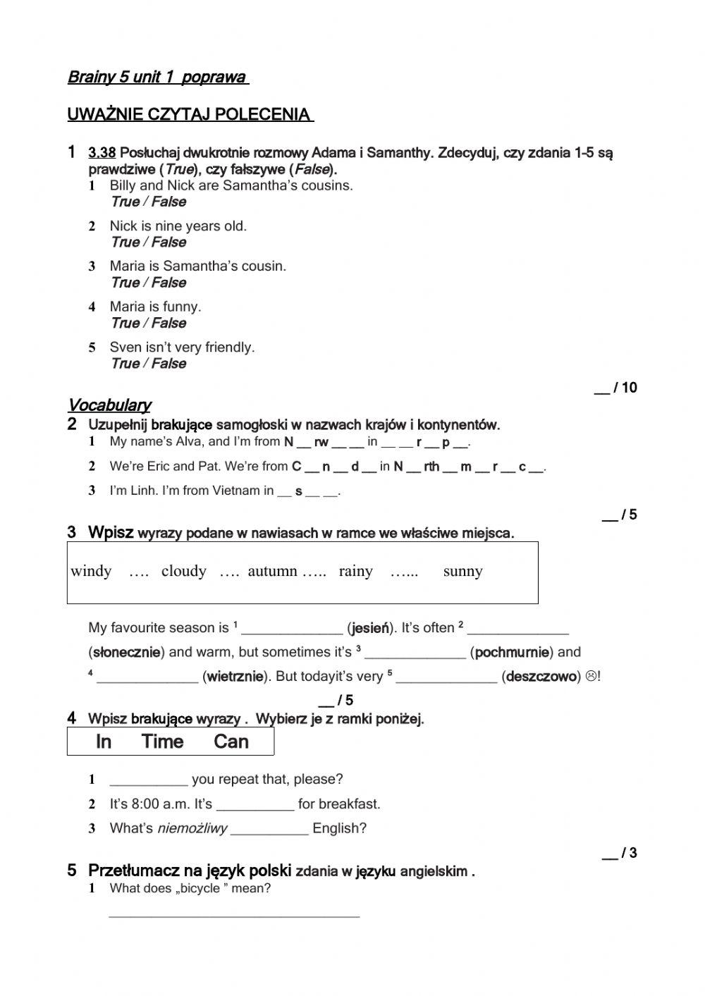 Brainy 5 unit 1 poprawa