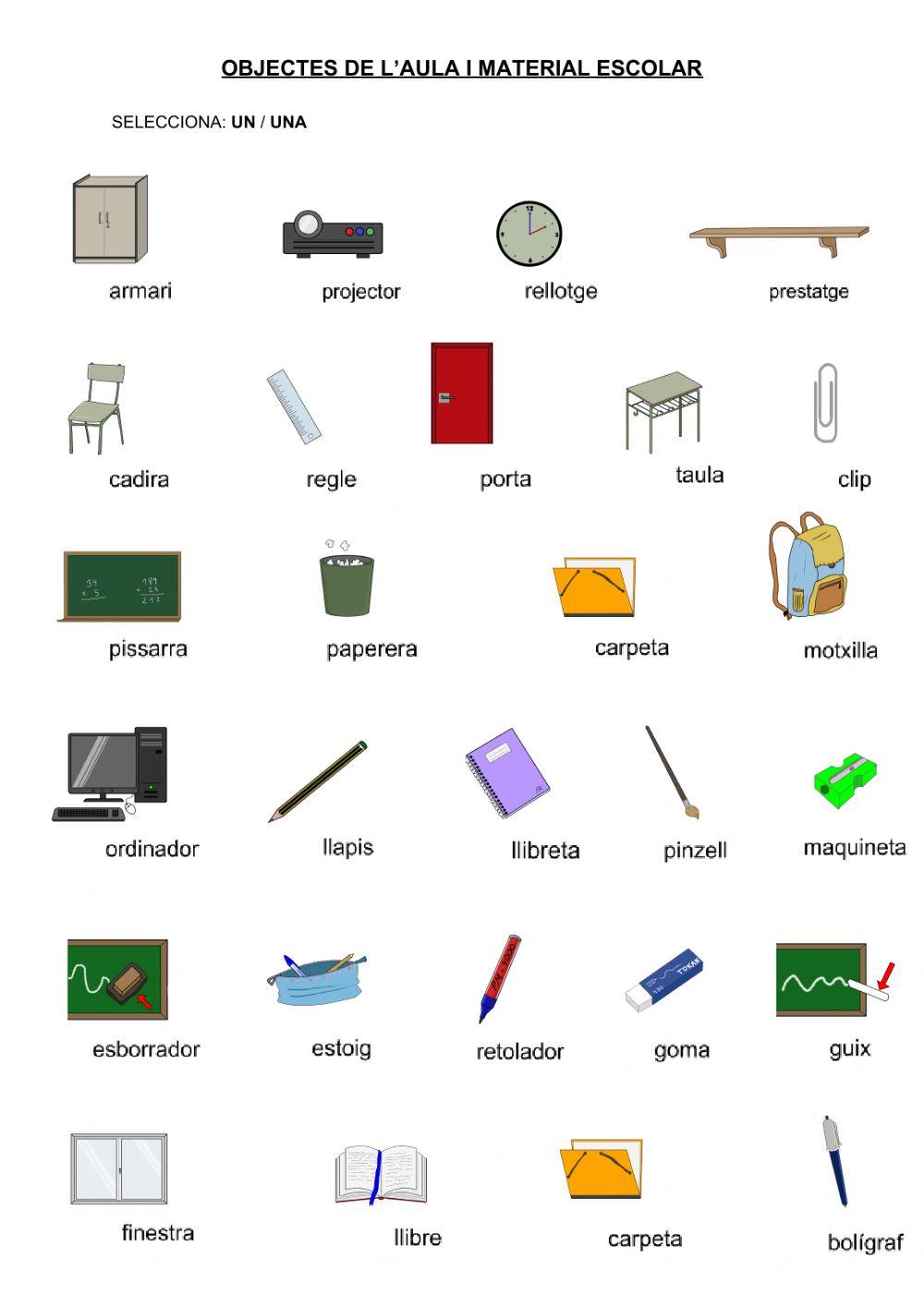 Un-Una-Objectes aula i material escolar