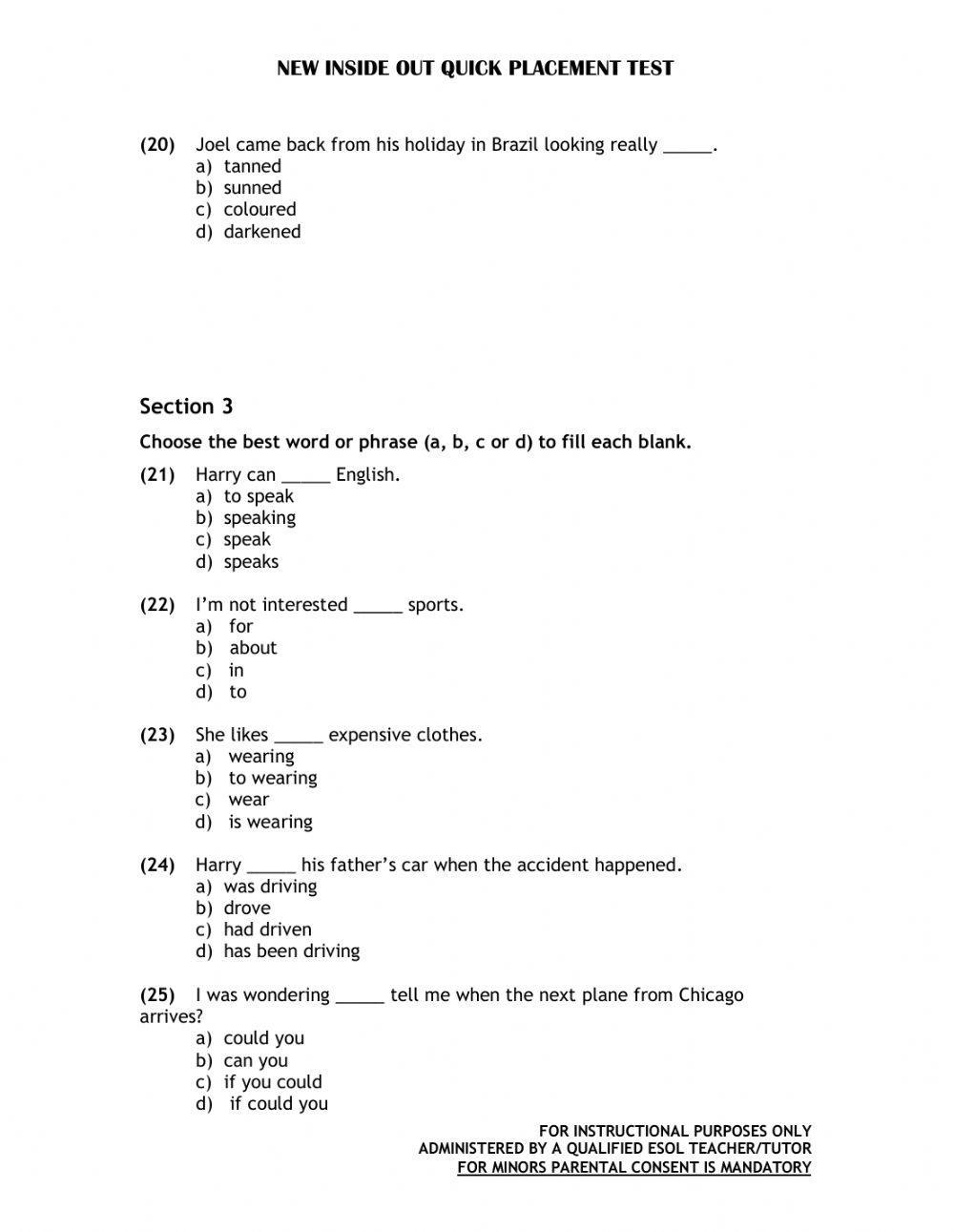 Inside Out Placement Test A1-C1