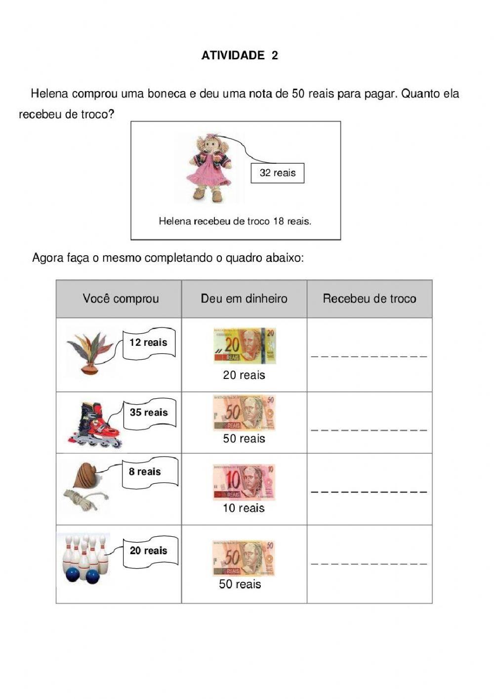 Sistema Monetário Brasileiro situações problema