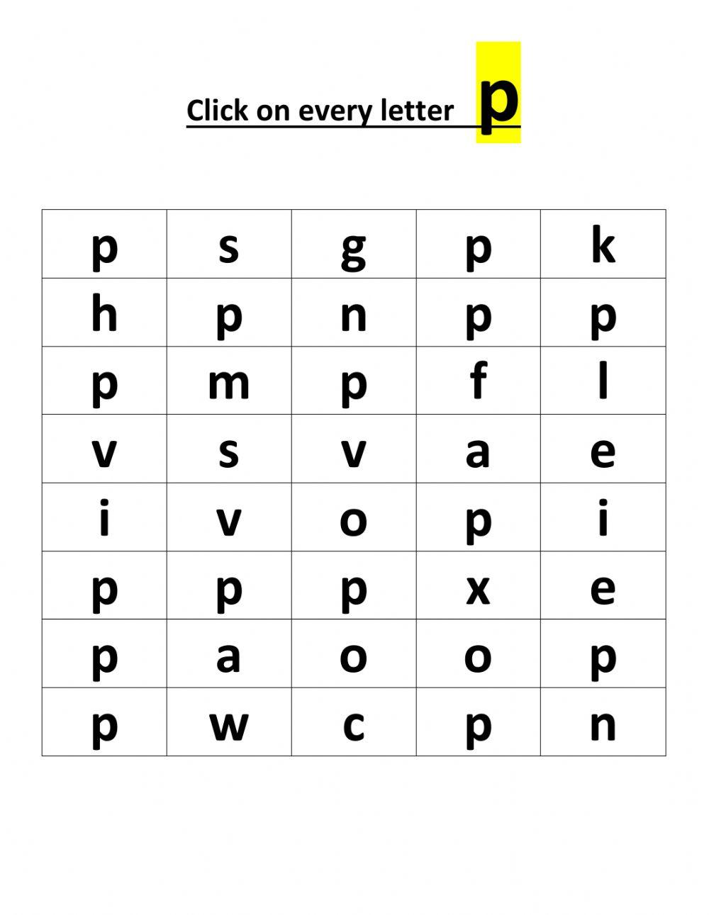 Click on the letter p