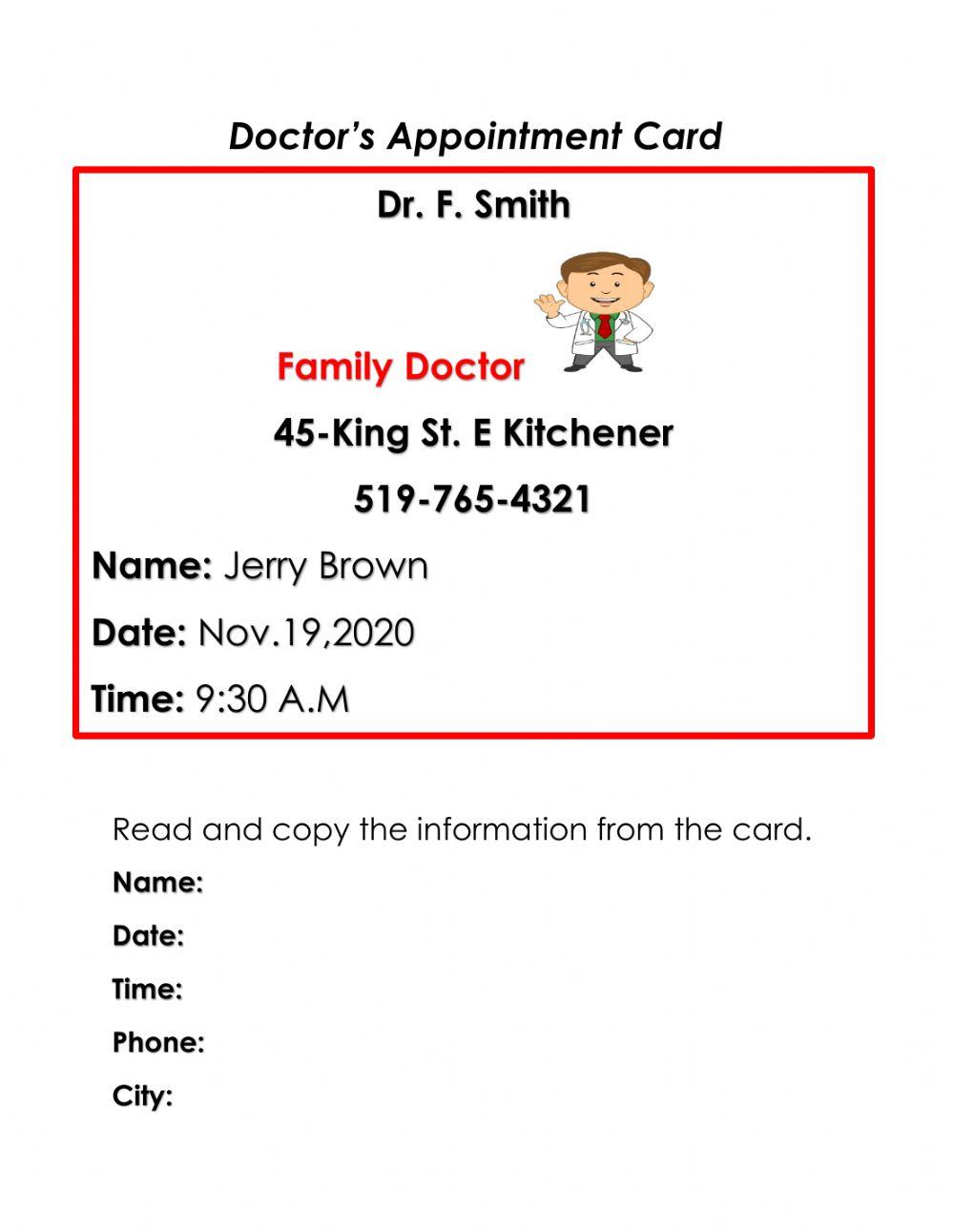 Doctor's Appointment Card