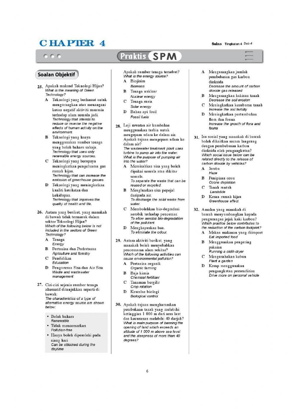 Soalan Sains Objektif (Bab 1-4) T4 KSSM